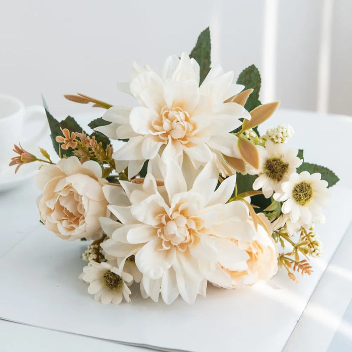 1Pc Artificial Silk Dahlia, Rose & Daisy Flower Bouquet – Wedding, Party, Home Decoration – DIY Floral Arrangement for Bridal Bouquets