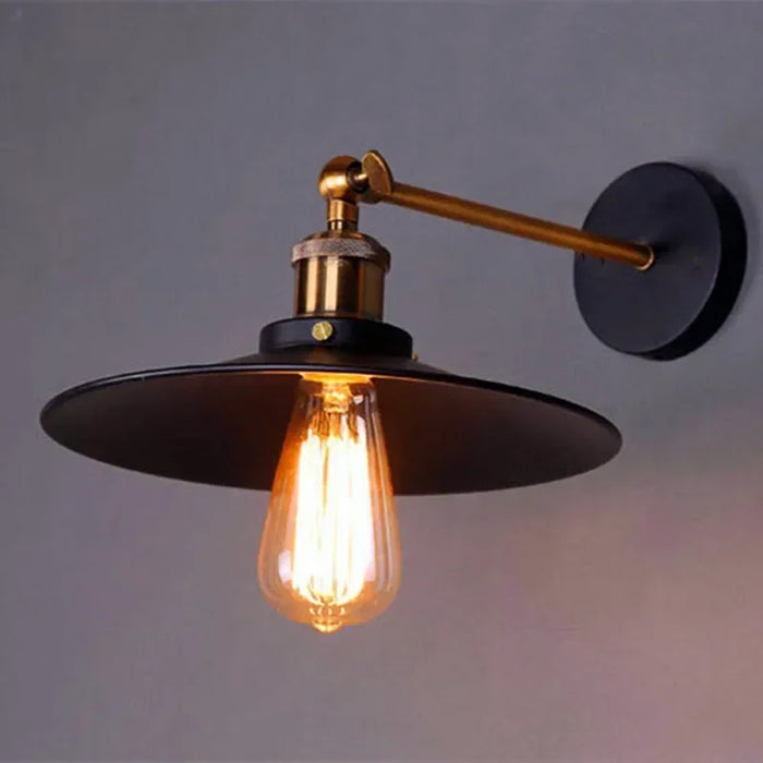 Retro Industrial Style Wall Lamp – Black Umbrella Iron Shade Wall Sconce for Aisle, Corridor, Staircase, and Indoor Lighting