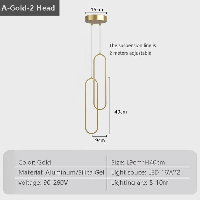 Modern LED Pendant Light – Black and Gold Hanging Lamp for Bedroom, Living Room, and Dining Room – Stylish Indoor Ceiling Light Fixture