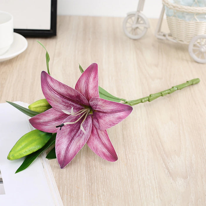 Realistic 3D Printed Lily Branch Artificial Flowers – White Fake Flowers for Wedding, Home, and Garden Decoration – Ideal for Bridal Showers and Parties