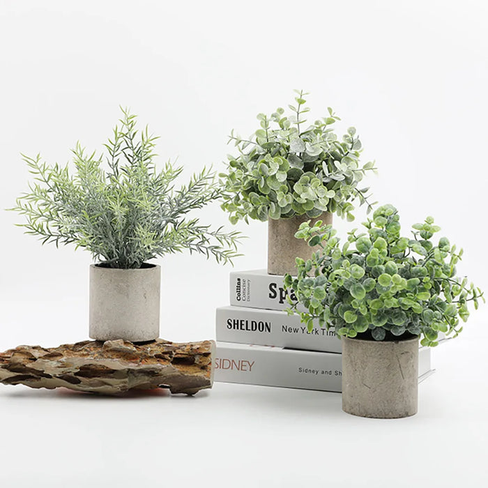 Artificial Eucalyptus Plant in Pot – Small Fake Bonsai for Home, Office, and Restaurant Desk Decoration