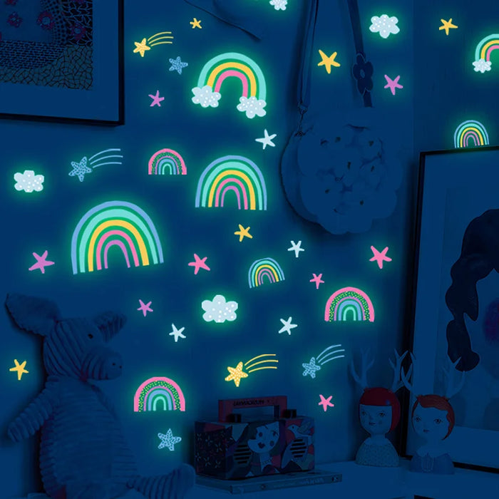 Glow in the Dark Cartoon Luminous Wall Stickers – Fluorescent Rainbow Decal for Kids' Rooms, Bedroom, Ceiling, and Nursery Home Decor