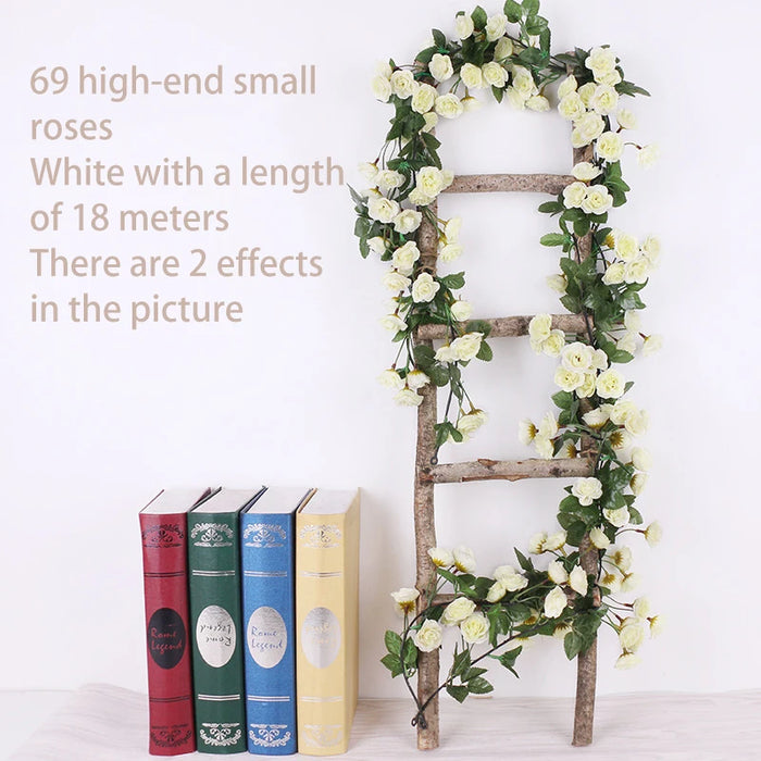 2.5m Artificial Rose Vine Garland – White & Pink Silk Flowers for Wedding, Home, and Room Decor