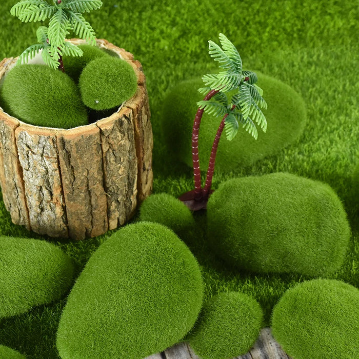 10pcs Artificial Moss Rocks – Green Fake Stones for DIY Garden Decoration & Creative Crafts