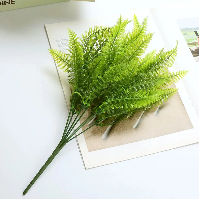2/1Pcs Artificial Fern Greenery – 7 Branches, 49 Leaves Fake Plastic Plant for Home, Table, and Christmas Decorations