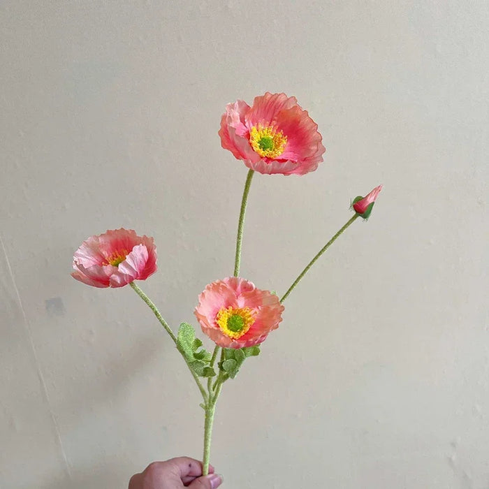 Artificial Silk Poppies Bouquet – Lifelike Fake Poppy Flowers for Wedding, Home, Party Decor – 60cm Long Branch for Table & Event Decoration