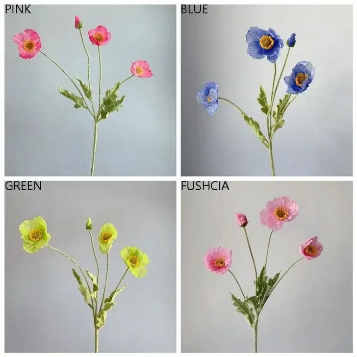 Artificial Poppies Silk Flower Bouquet – Lifelike Papaver Rhoeas for Wedding, Home, Photography, and Event Decor – 60cm Stem