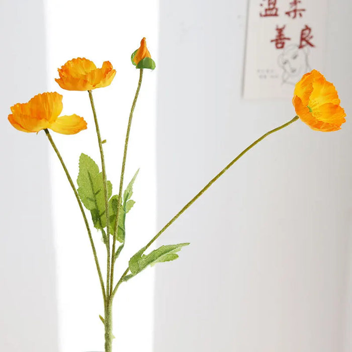 4-Head Artificial Poppy Silk Flower Bouquet – Home, Wedding, Party, and Garden Decoration