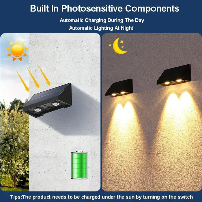 Solar Wall Light LED Outdoor Lamp – Waterproof, Solar-Powered, 1/2/3/4 LED Beads for Porch, Balcony, Courtyard, and Fence Decor
