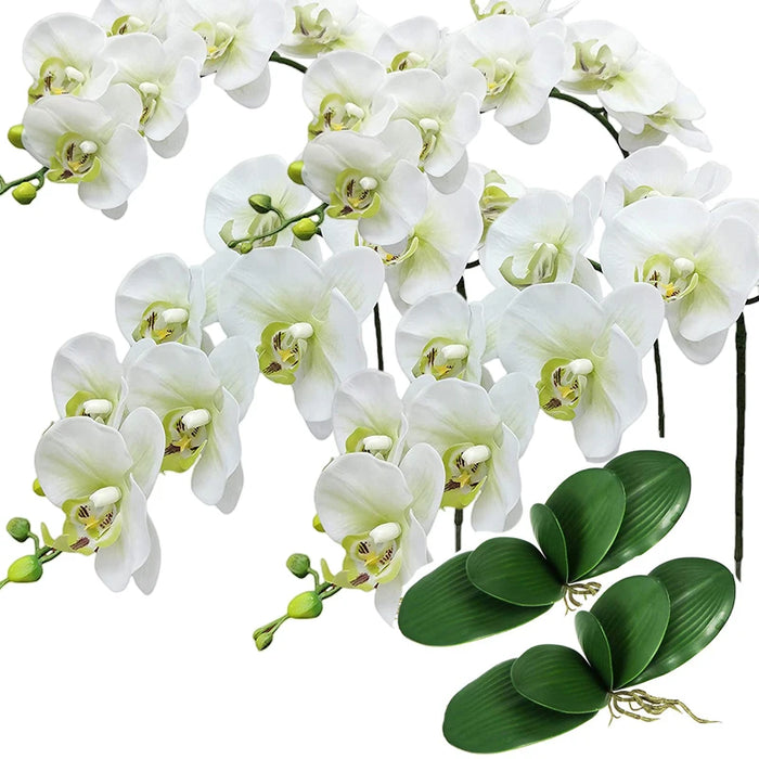 9-Head Butterfly Orchid Artificial Flowers - 38” Latex Phalaenopsis Bouquet for Wedding, Party, and Home Decoration