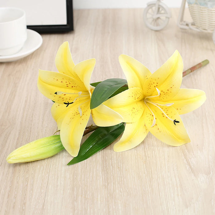 Realistic 3D Printed Lily Branch Artificial Flowers – White Fake Flowers for Wedding, Home, and Garden Decoration – Ideal for Bridal Showers and Parties