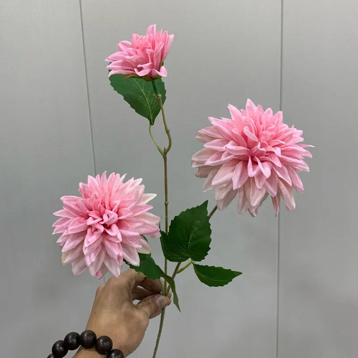 Lifelike Artificial Dahlia Flower – 3-Head Silk Long Branch for Home, Wedding, Party, and Bedroom Decor