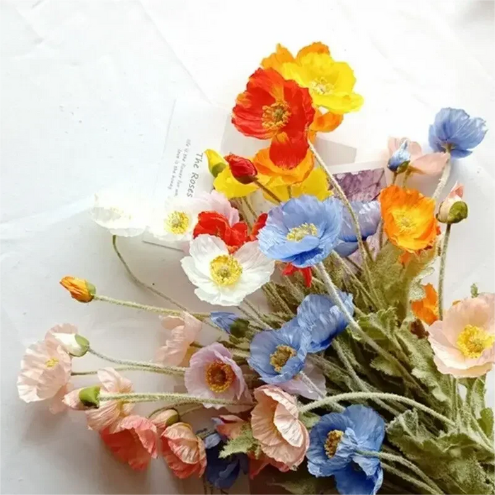Artificial Poppies Silk Flower Bouquet – Lifelike Papaver Rhoeas for Wedding, Home, Photography, and Event Decor – 60cm Stem