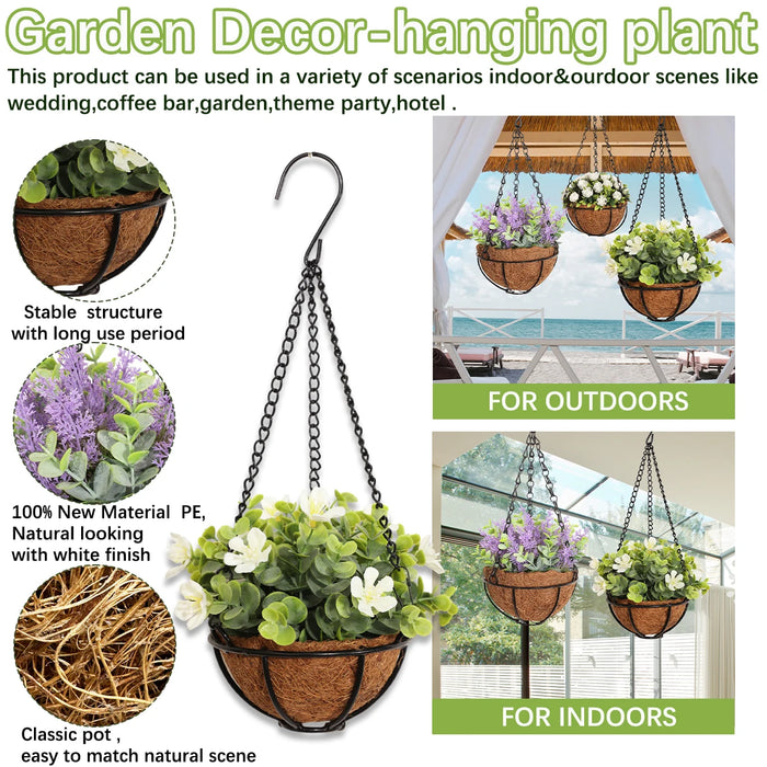 Artificial Flower Basket – Eucalyptus, Rose & Lavender Hanging Plant for Garden, Party, and Outdoor Décor