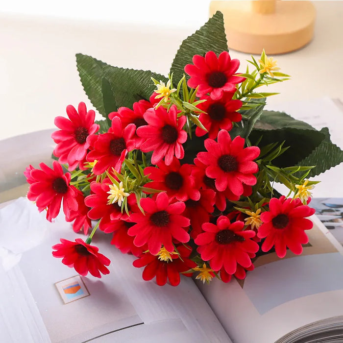 5 Fork 15-Head Artificial Daisy Gerbera Flowers – Silk Chamomile Flower Bouquet for Wedding, Home, and Party Decoration