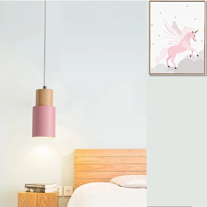 Nordic Pendant Light – Wooden Macaron LED Hanging Lamp for Bedroom, Living Room, and Home Decor