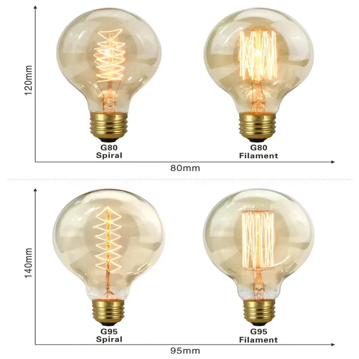 Edison Vintage Light Bulb E27 40W - Retro Filament Incandescent Bulb for Living Room, Bedroom, and Dining Room - Available in ST64, A19, G80, G95, T10, T45, T185 Shapes