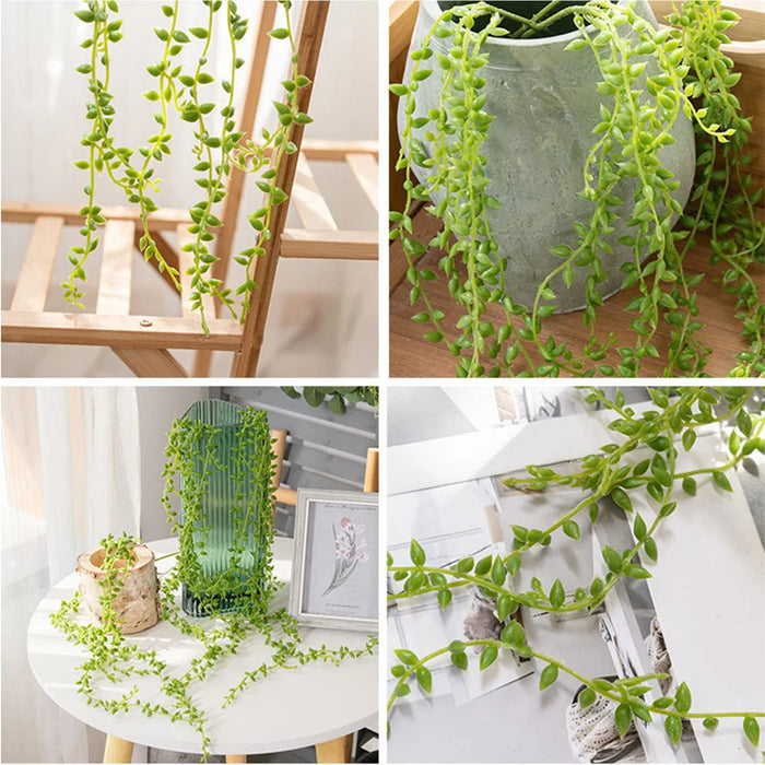 78cm Artificial Succulent Vine – Pearls & Fleshy Acacia Bean Wall Hanging Plant for Home & Garden Décor