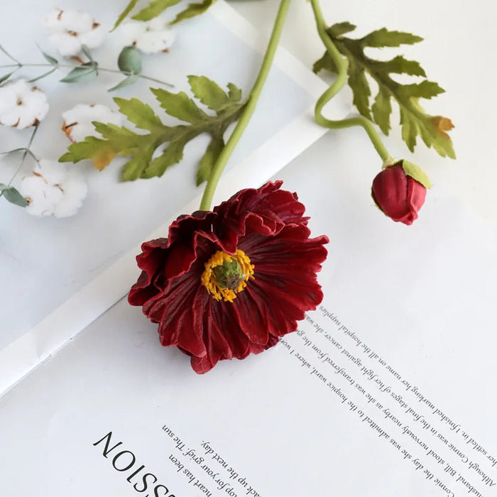 Luxury Real Touch Poppy Flower – PU Artificial Flowers with Fake Leaves for Home Decor, Weddings, and Gifts