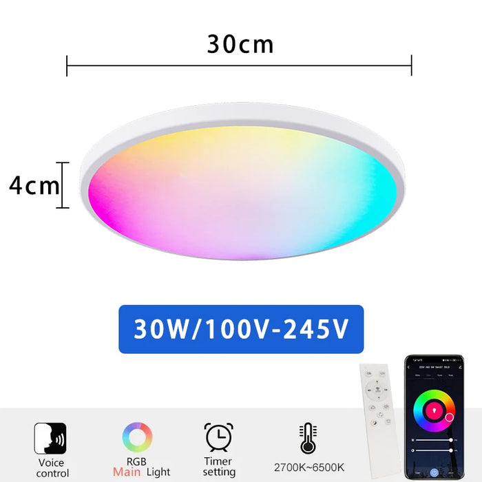 Tuya Smart Ceiling Light 30W/40W – RGB LED Light with Alexa and Google Home Voice Control, Dimmable, Music Sync, Remote Control for Bedroom, Kitchen, and Living Room