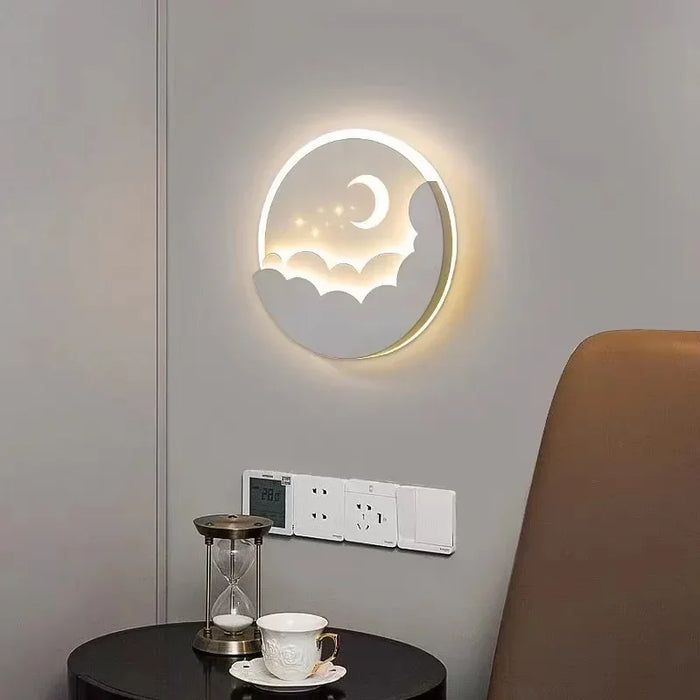 Modern LED Wall Lamp – Moon and Star Design for Living Room, Dining Room, Bedroom, and Study – Touch Control Sconce for Mood Lighting