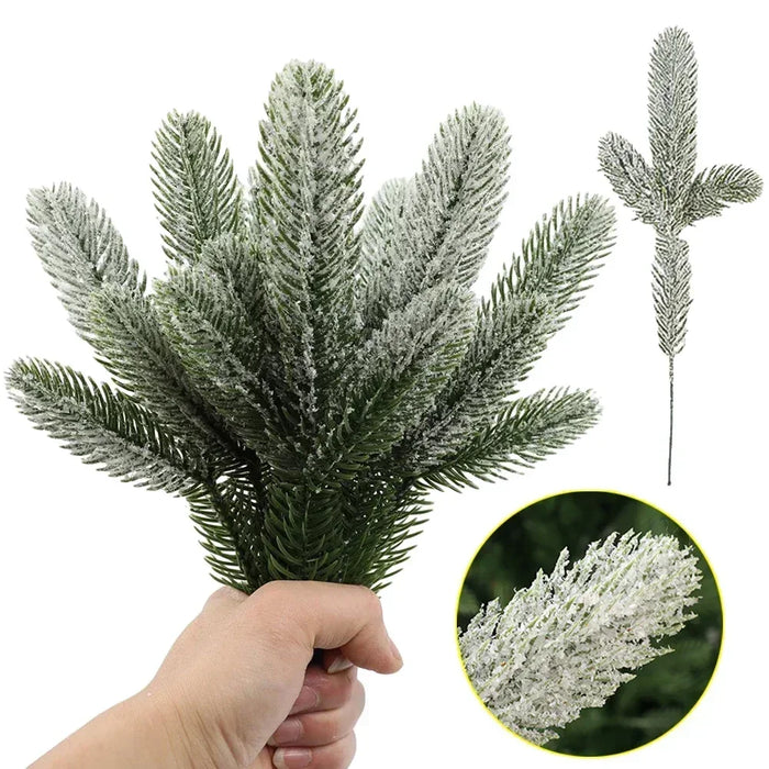 50 Pcs Artificial Green Pine Branches – Lifelike Snow Pine Needles for Christmas Tree, Wreath, and Home Decor