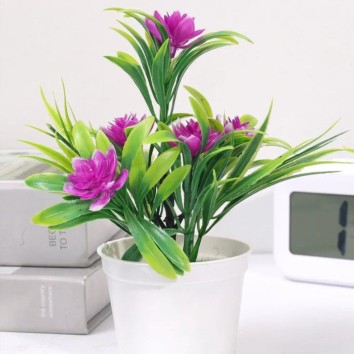 Artificial Potted Bonsai Plant – Simulation Fake Flower in Yellow, Red, Pink, Orange, Purple for Home, Garden, and Table Decoration