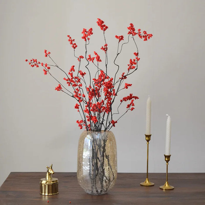 120CM Chinese Style Zen Flower Arrangement – Artificial Red Berry and Green Fruit Skewers for Home, Tea Table, and Winter Decoration