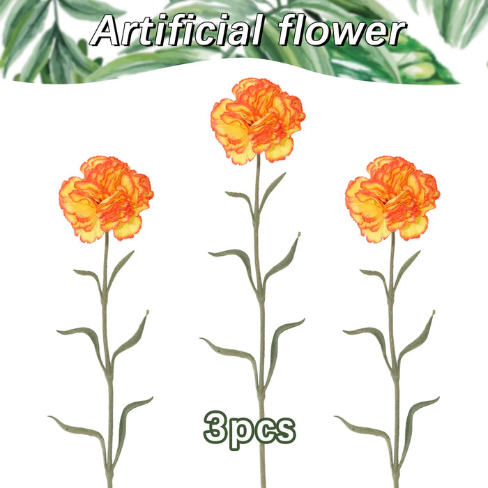 Artificial Carnation Flower Bunch – Yellow, Orange, Pink Faux Carnation Bouquet for Home Decor, Weddings, and Special Occasions