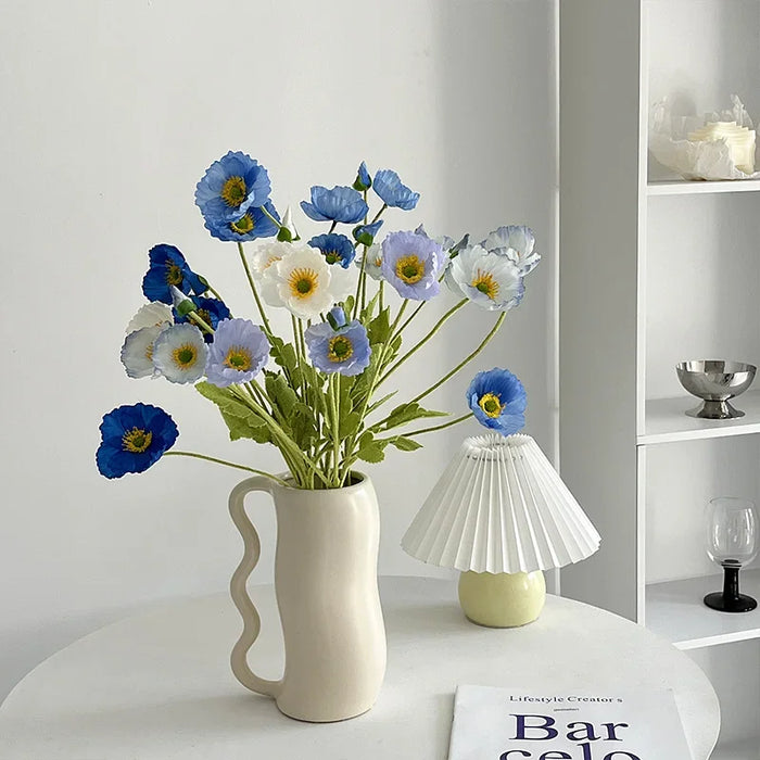 4-Head Artificial Poppy Silk Flower Bouquet – Home, Wedding, Party, and Garden Decoration