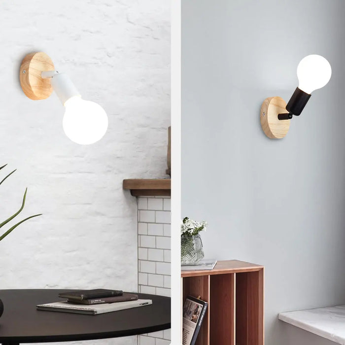 Wooden Base Wall Mounted LED Light – Vintage E27 Retro Bedside Wall Lamp for Bedroom, Living Room, and Home Decoration