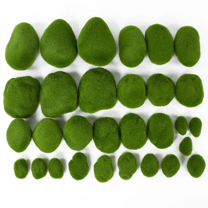 10pcs Artificial Moss Rocks – Green Fake Stones for DIY Garden Decoration & Creative Crafts