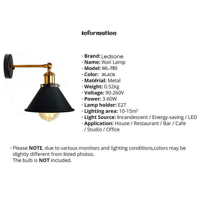 Industriële wandlamp | Eman | Ijzeren kap | Zwart