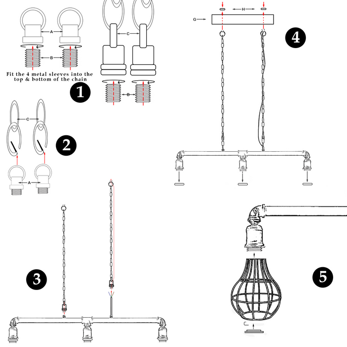 Industriële pijphanglamp | Zayn | Kooilicht | Rustiek Rood | 3-weg