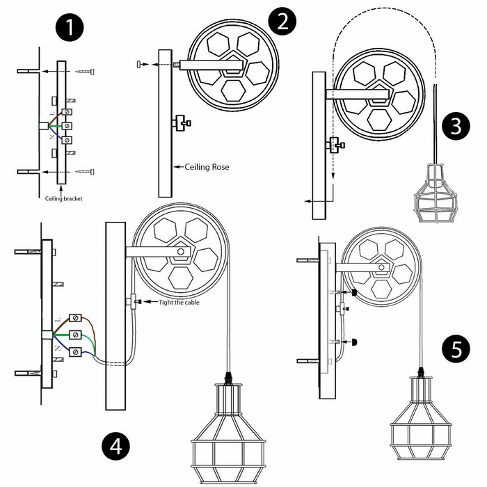 Industriële wandlamp | Bret | Katrolwiel | Zwart