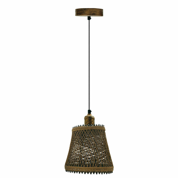Rotan hanglamp | Rico | Vintage-stijl | 1-weg | Geborsteld koper