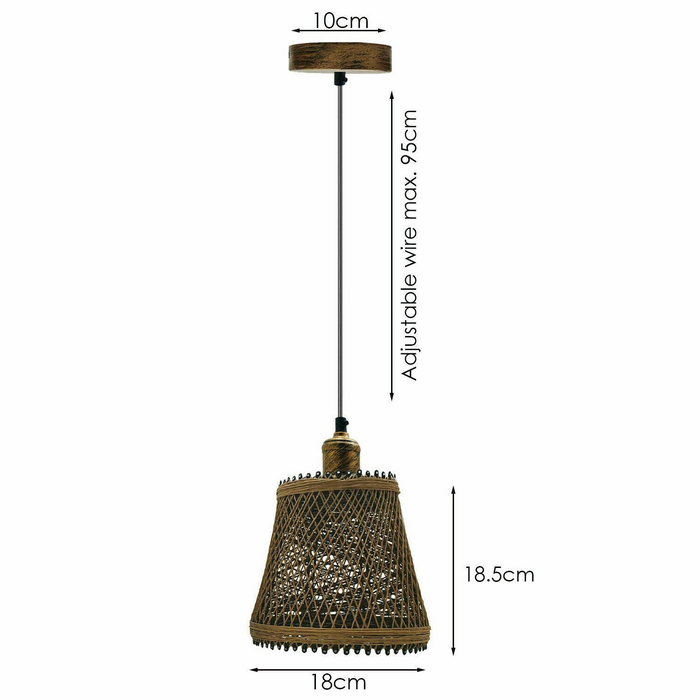 Rattan Pendant Light | Rico | Vintage Style | 1 Way | Brushed Copper