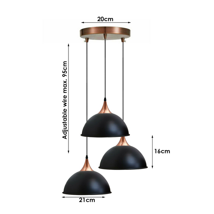 Moderne hanglamp | Daan | Metalen koepel | Zwart | 3-weg