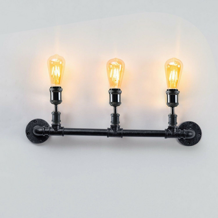 Industriële wandlamp | Henk | 3 Lampen Pijpverlichting | Zwart