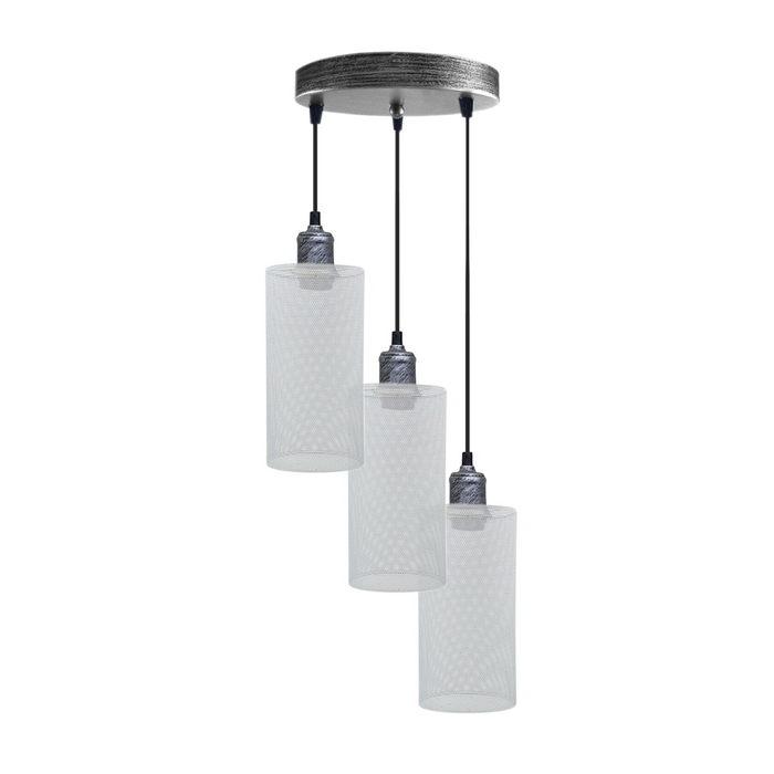 Vintage Cluster Pendant Light | Serena | Cage Light | 3 Way | White