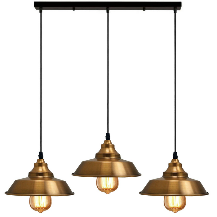 Vintage hanglamp | Sylvester | Metalen kap | Geel messing | 3-weg