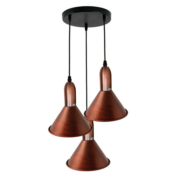 Vintage clusterhanglamp | Petrus | Metalen koepel | 3-weg | Rustiek rood