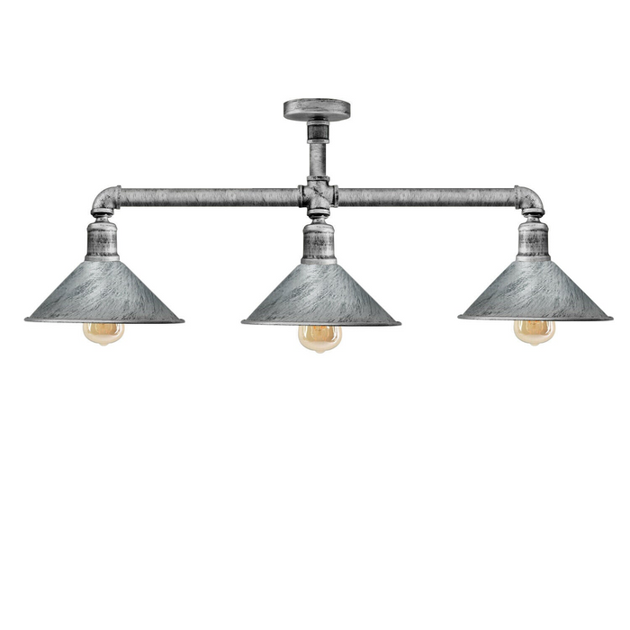 Industriële plafondlamp | Cara | Pijpverlichting | 3-weg | Geborsteld zilver 