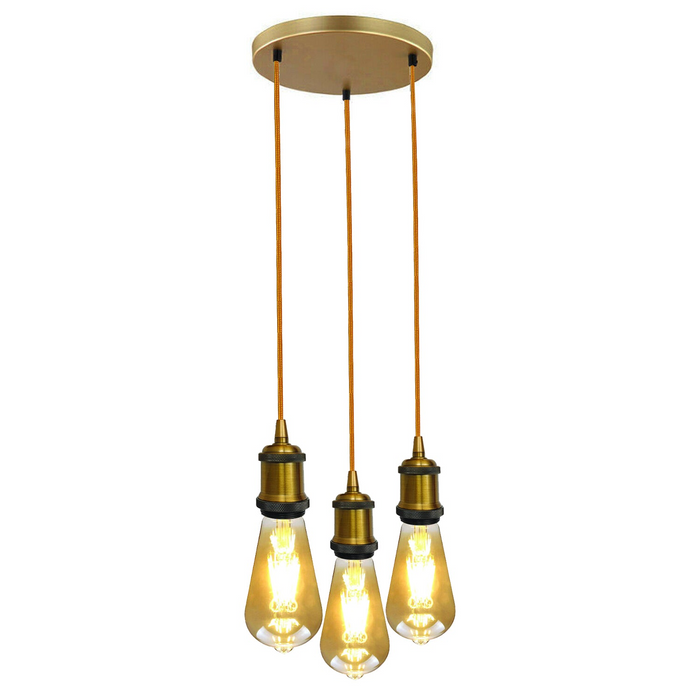 Vintage Pendant Light | Priscilla | Bulb Holder | Yellow Brass | 3 Way
