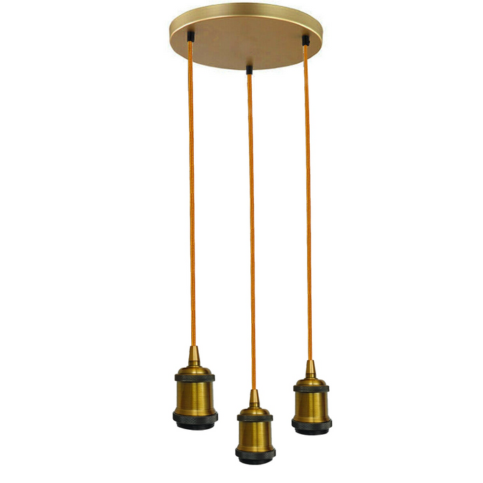 Vintage Pendant Light | Priscilla | Bulb Holder | Yellow Brass | 3 Way