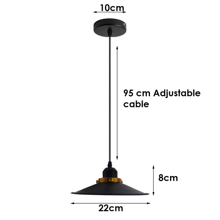 Industriële hanglamp | Oren | Metalen kap | 1-weg | Zwart