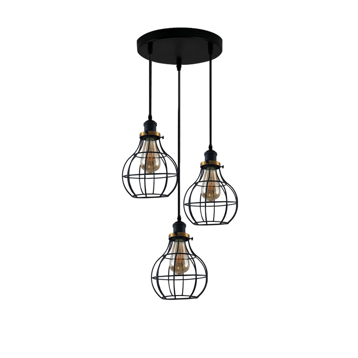 Industrial Cluster Pendant Light | Vi | Cage Light | 3 Way | Rustic Red