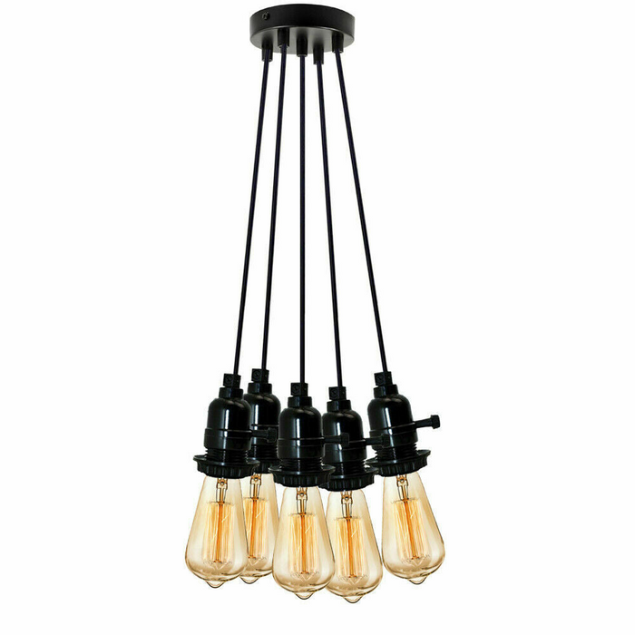 Moderne hanglamp | Octavia | Gloeilampenhouder | 5-weg | Zwart