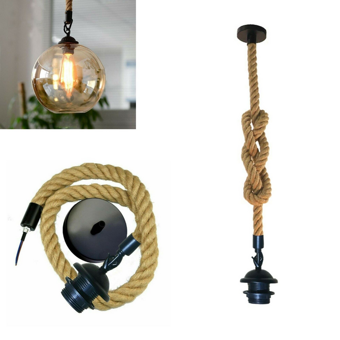 Vintage Pendant Light | Una | Bulb Holder | 1 Way | Hemp Rope