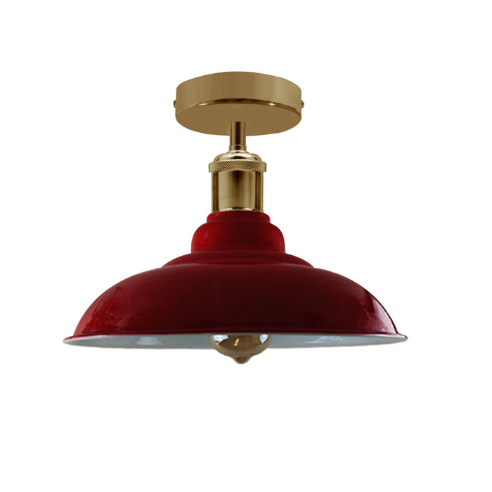 Industrial Flush Ceiling Light | April | Metal Shade | Red